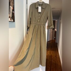 Zara Green Smocked Long Sleeve Sundress